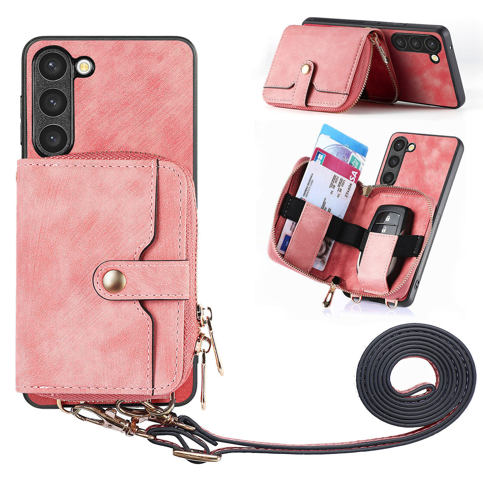 For Samsung M14 Leather Wallet Flip back Case Pink