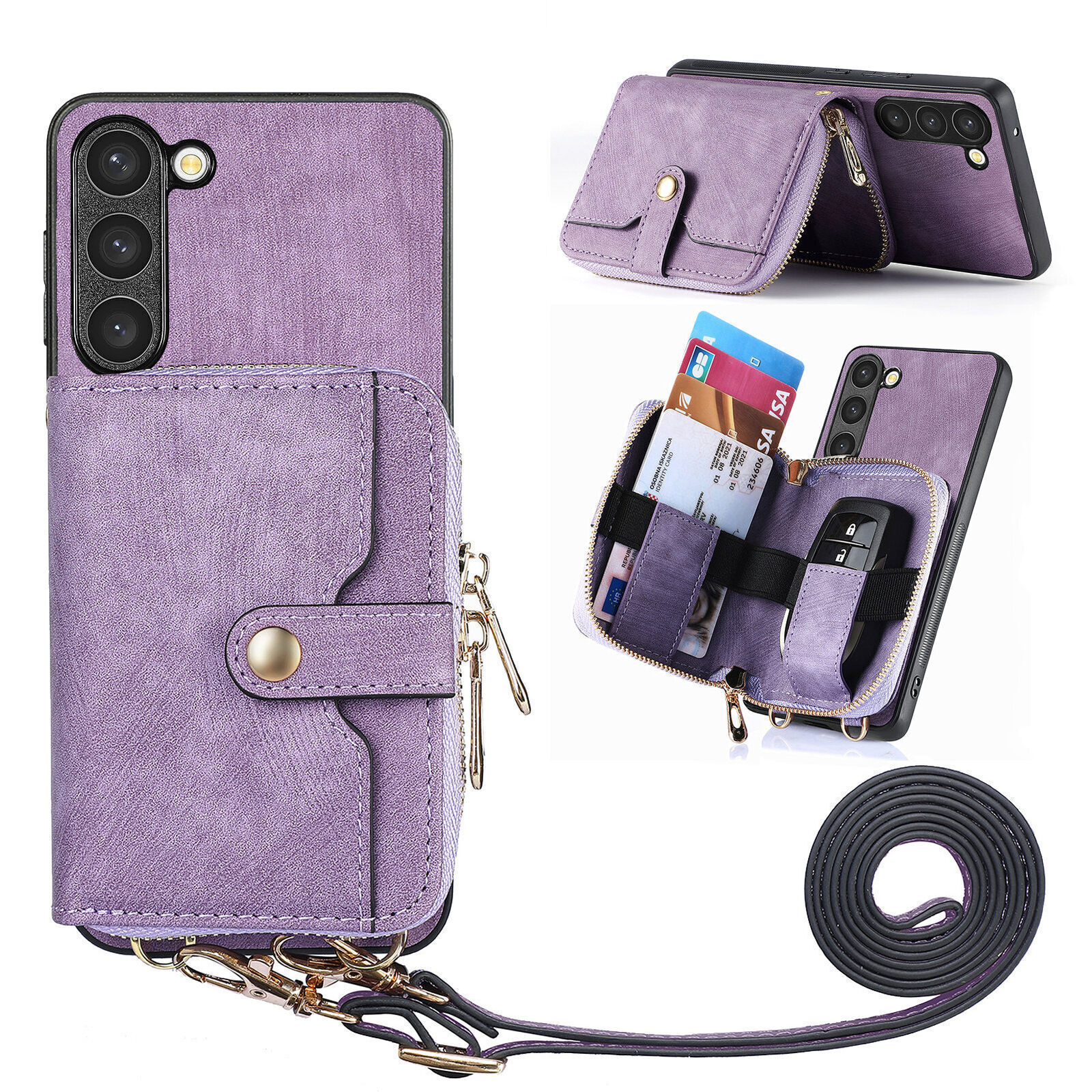 For Samsung M14 Leather Wallet Flip back Case Purple