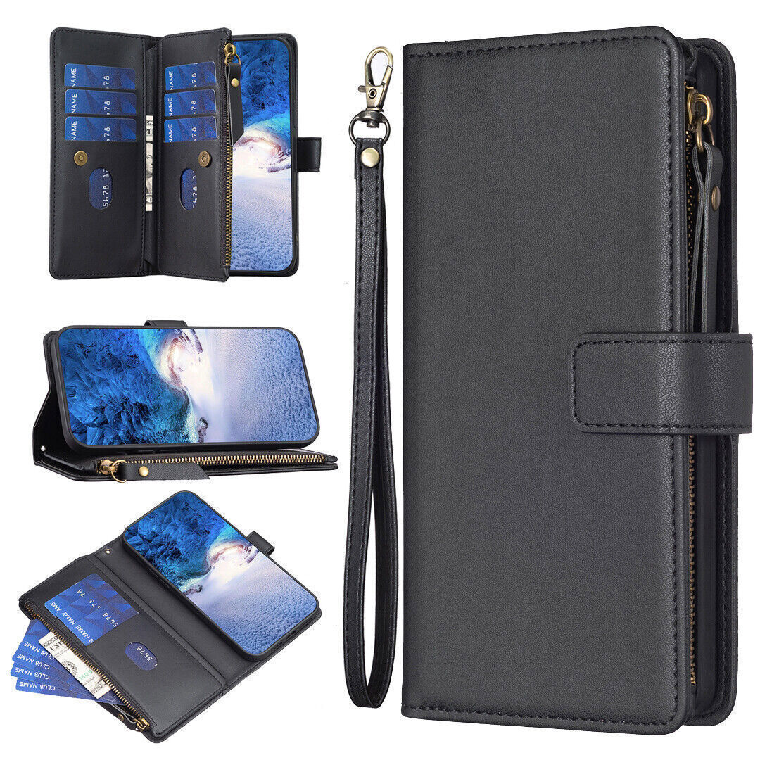 Moto E13 Flip wallet Leather back cover Case Black