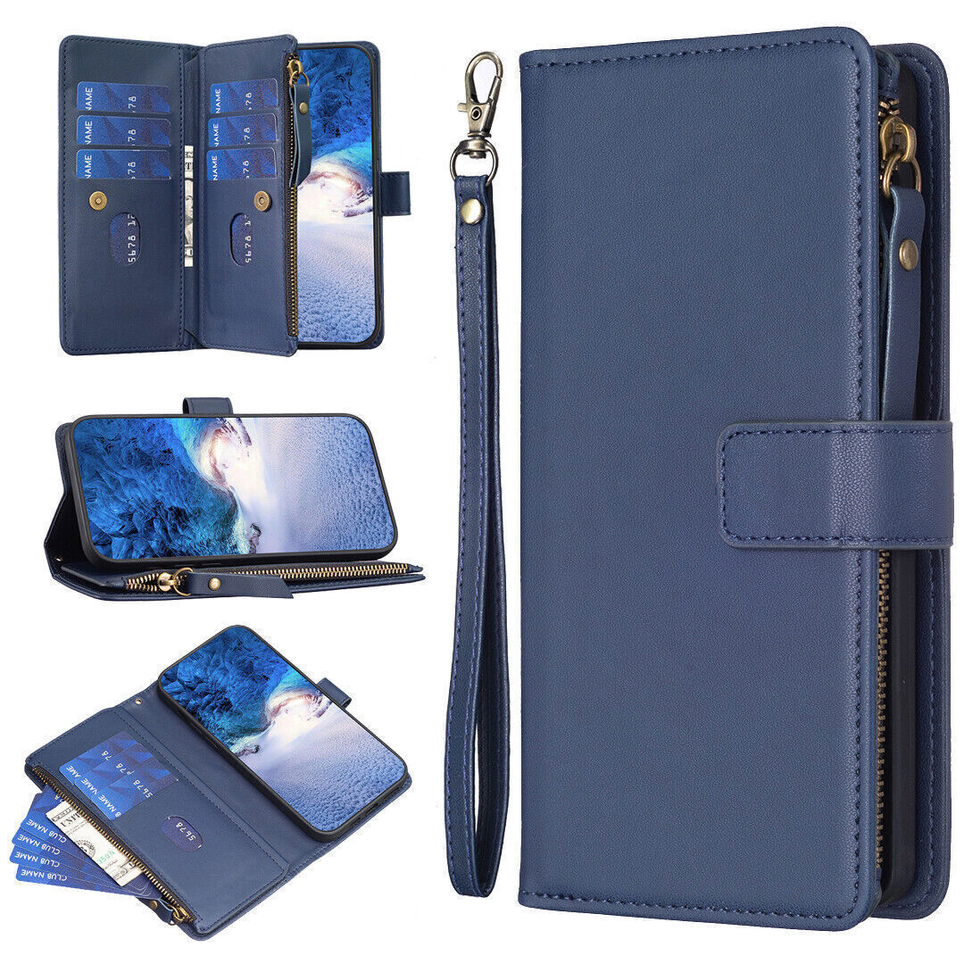 Moto E13 Flip wallet Leather back cover Case Blue
