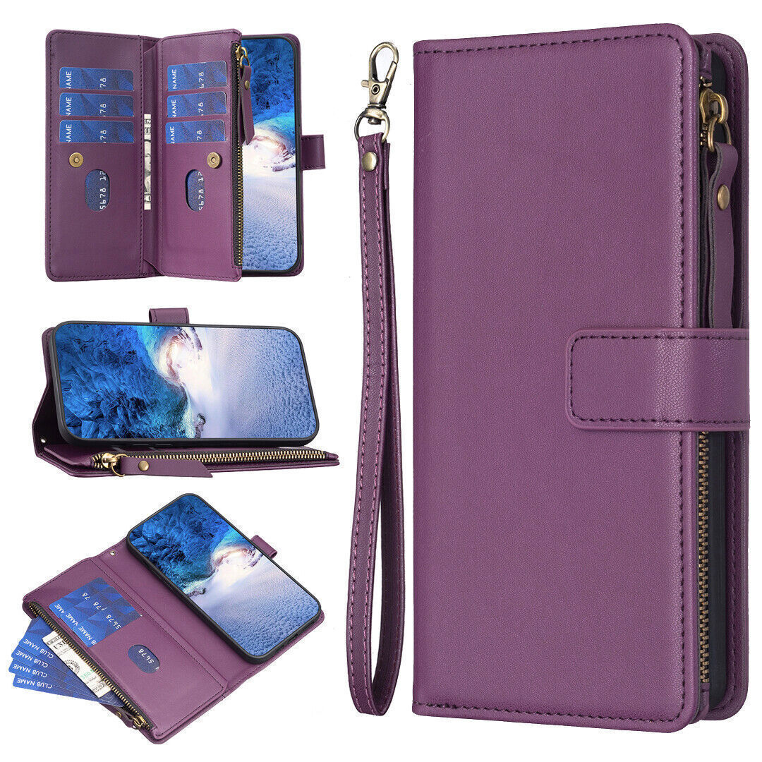 Moto E13 Flip wallet Leather back cover Case Dark Purple