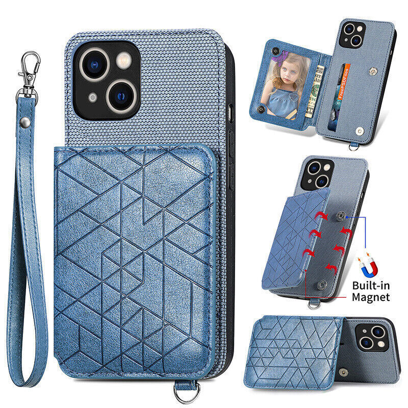 Nokia C32 Strap Magnetic Flip Leather Wallet Case Cover Blue