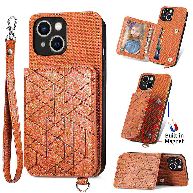 Nokia C32 Strap Magnetic Flip Leather Wallet Case Cover Brown