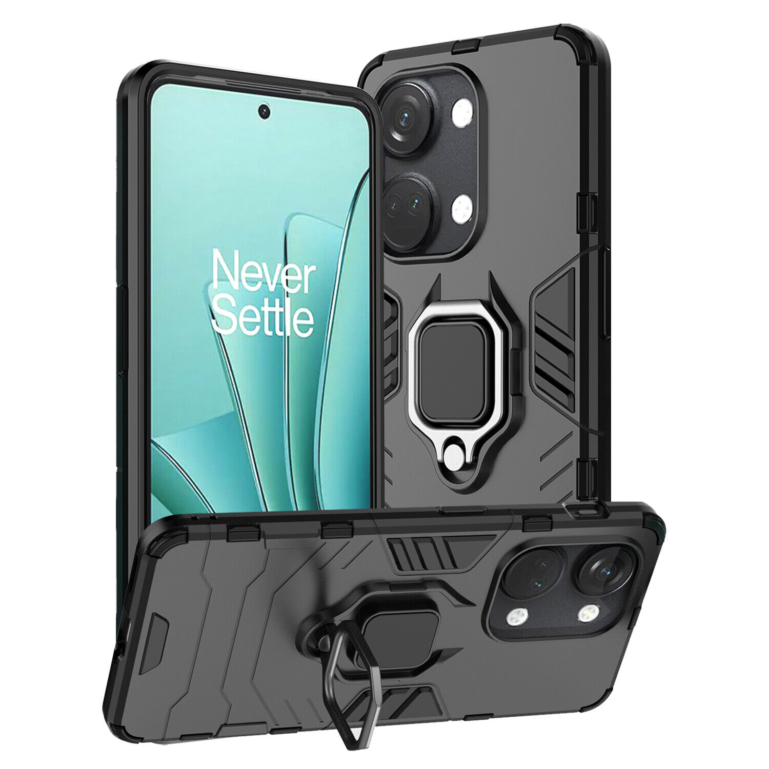OnePlus CE3 Lite 5G Shockproof Rugged Ring Armor Phone Case Black