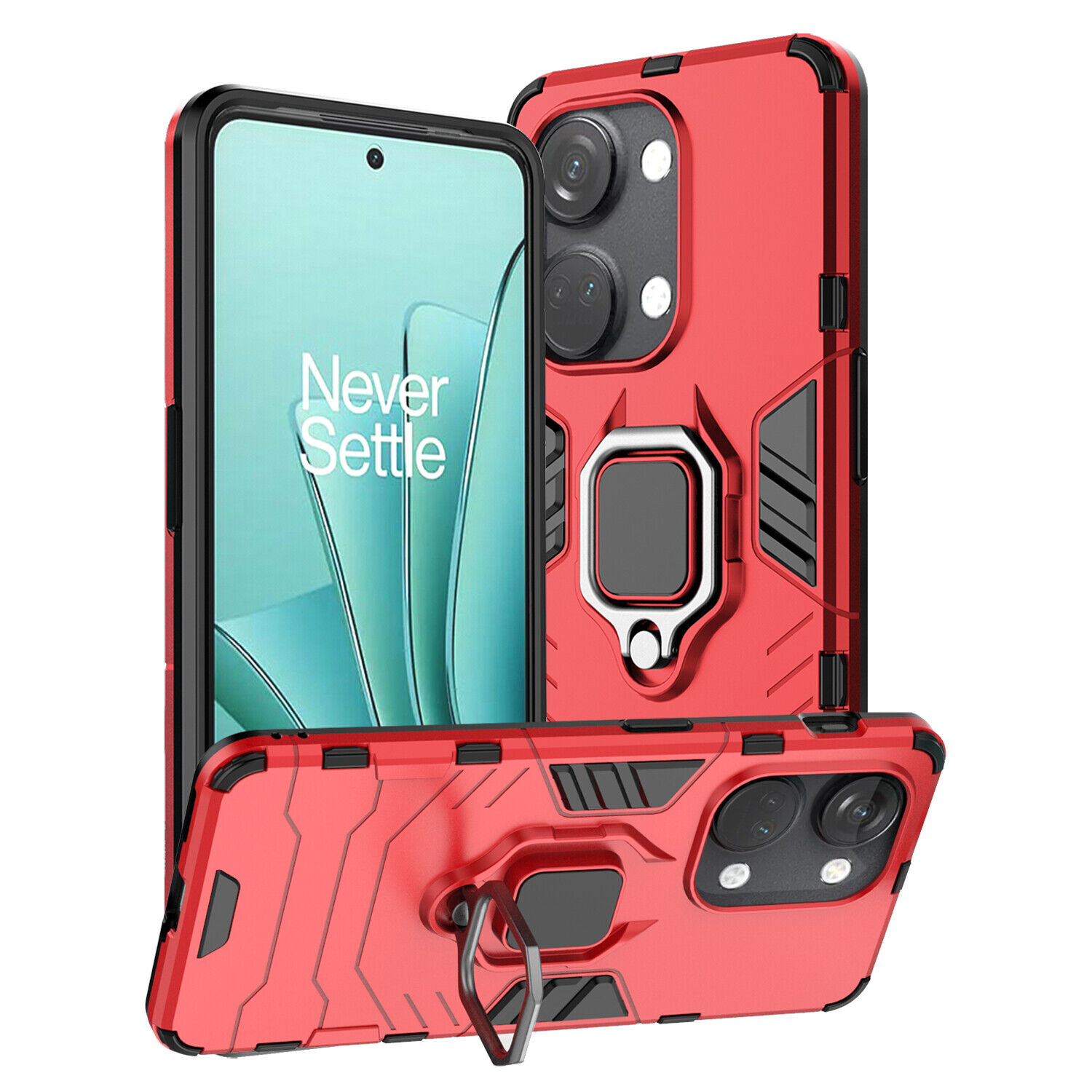 OnePlus CE3 Lite 5G Shockproof Rugged Ring Armor Phone Case Red