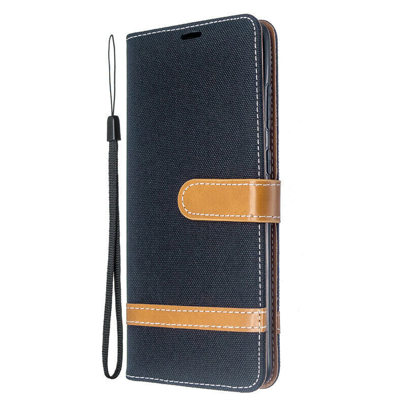 Samsung Galaxy M14 5G Canvas Wallet Leather Flip Case Cover Black