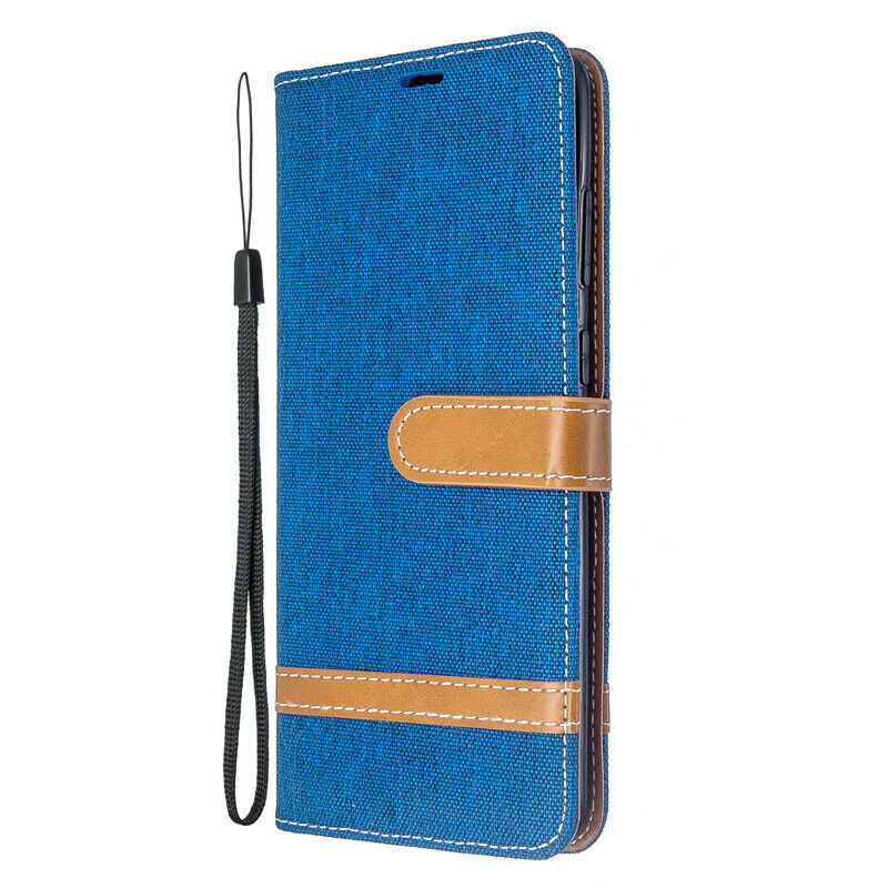 Samsung Galaxy M14 5G Canvas Wallet Leather Flip Case Cover Blue