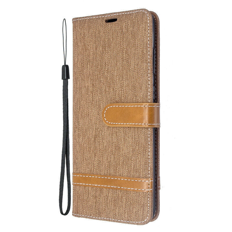 Samsung Galaxy M14 5G Canvas Wallet Leather Flip Case Cover Brown