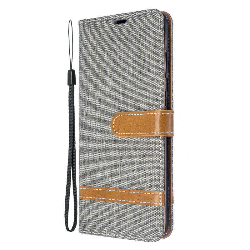 Samsung Galaxy M14 5G Canvas Wallet Leather Flip Case Cover Gray