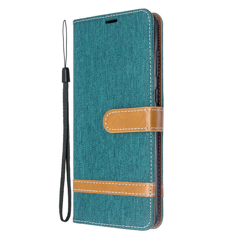 Samsung Galaxy M14 5G Canvas Wallet Leather Flip Case Cover Green