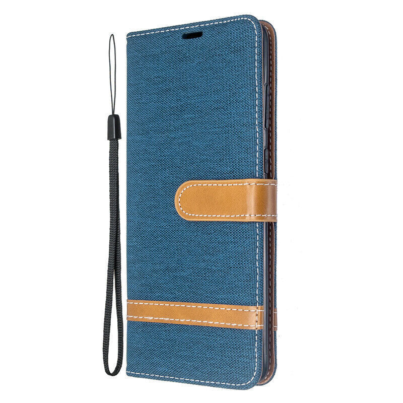 Samsung Galaxy M14 5G Canvas Wallet Leather Flip Case Cover Navy Blue
