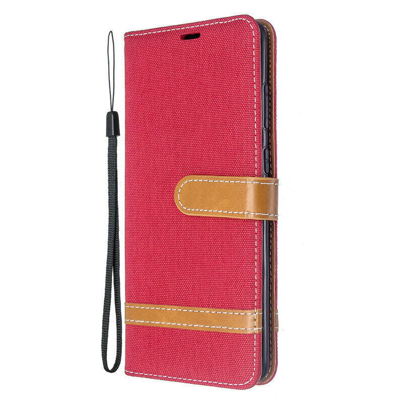 Samsung Galaxy M14 5G Canvas Wallet Leather Flip Case Cover Red