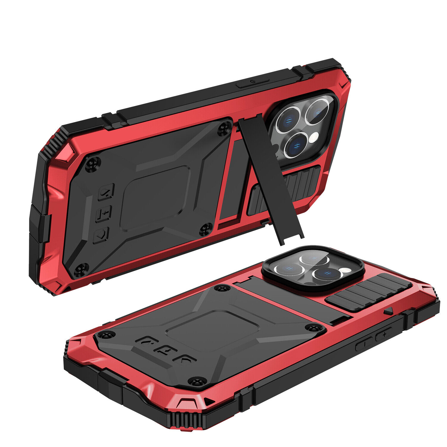 Shockproof Aluminum Gorilla Glass Case For iPhone 15:15 Plus:15 Pro:15 Pro Max Red
