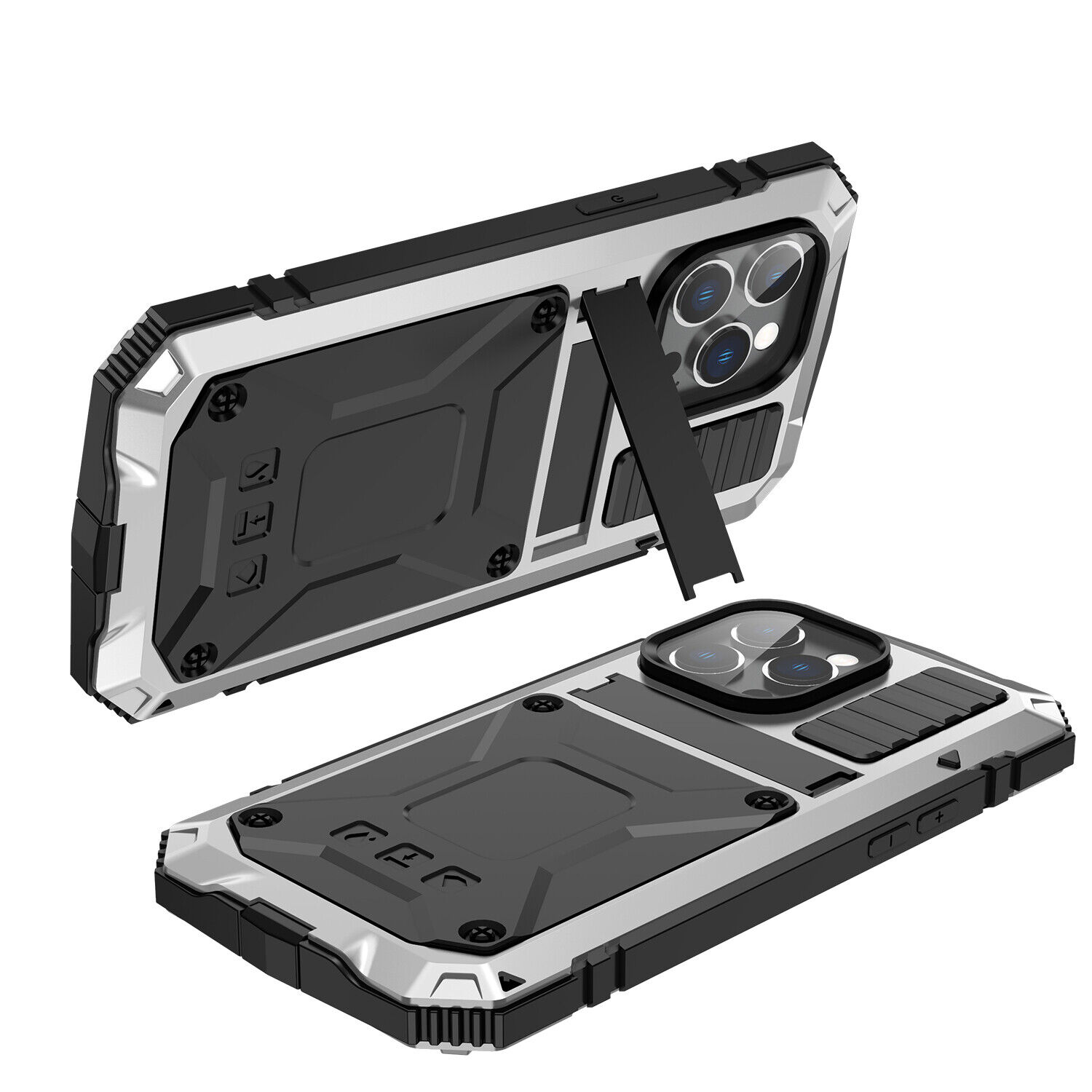 Shockproof Aluminum Gorilla Glass Case For iPhone 15:15 Plus:15 Pro:15 Pro Max Silver
