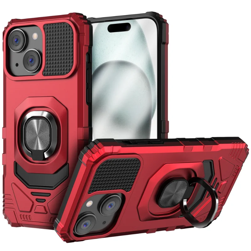Apple iPhone 15 Plus Rome Tech Armor Magnetic Case with Ring & Magnetic Mount Red