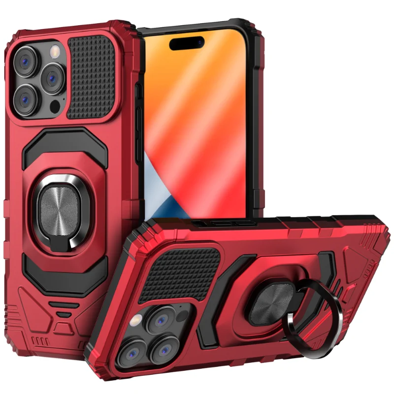 Apple iPhone 15 Pro Rome Tech Armor Magnetic Case with Ring & Magnetic Mount Red