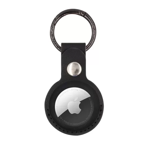 Leather Fob Case with Single Hole for AirTag Black
