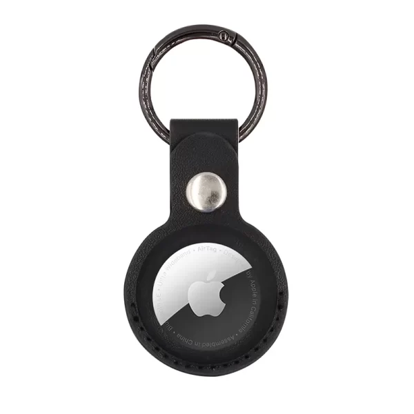 Leather Fob Case with Single Hole for AirTag Black