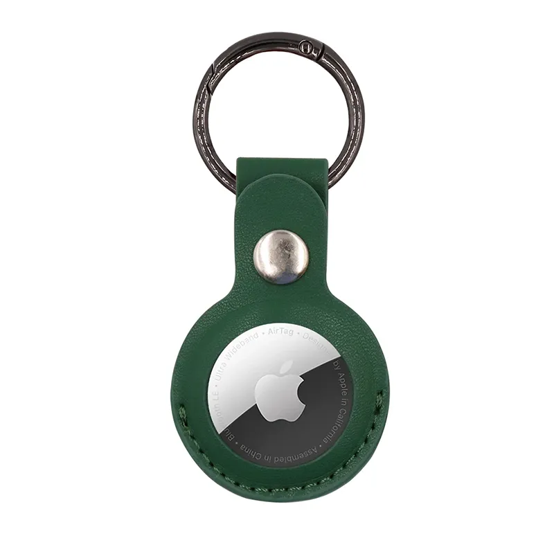 Leather Fob Case with Single Hole for AirTag Green