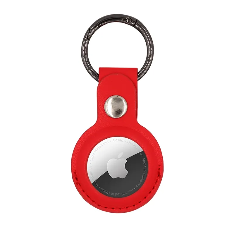 Leather Fob Case with Single Hole for AirTag Red
