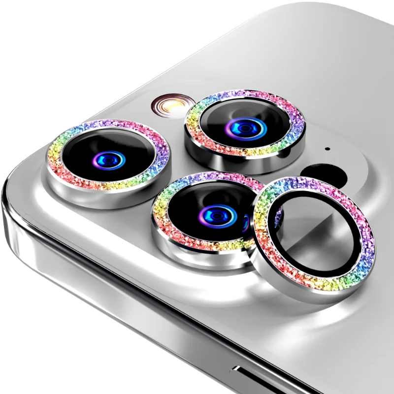 Apple iPhone 14 Pro:14 Pro Max (2022) 15 Pro:15 Pro Max (2023) Rome Tech Glitter Powder Series Lens 3 + 1 spare Colorful Dazzling