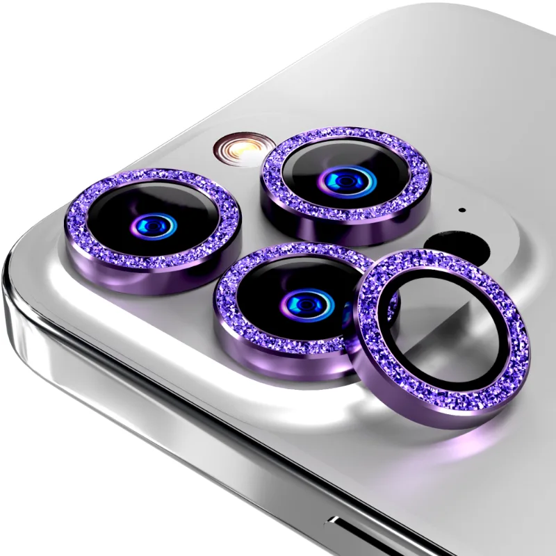 Apple iPhone 14 Pro:14 Pro Max (2022) 15 Pro:15 Pro Max (2023) Rome Tech Glitter Powder Series Lens 3 + 1 spare Dark Purple