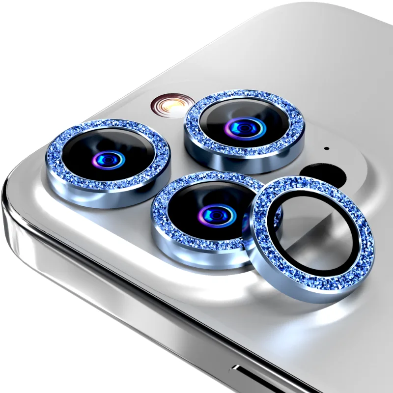 Apple iPhone 14 Pro:14 Pro Max (2022) 15 Pro:15 Pro Max (2023) Rome Tech Glitter Powder Series Lens 3 + 1 spare Far Peak Blue
