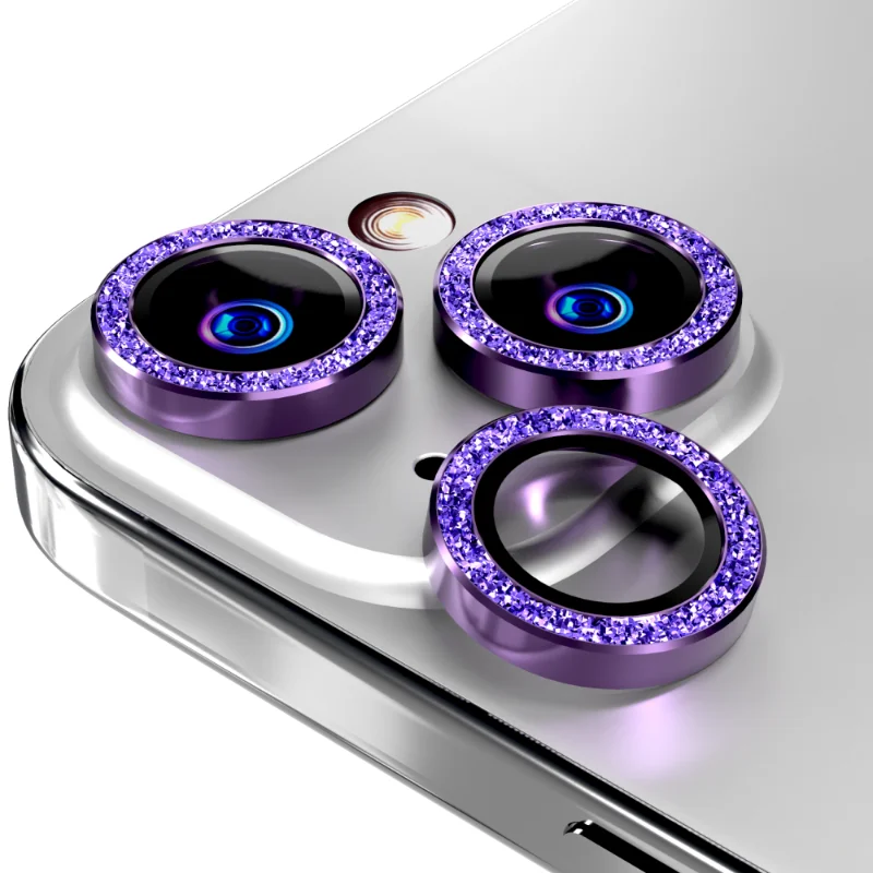 Apple iPhone 14:14 Plus (2022) 15:15 Plus (2023) Rome Tech Glitter Powder Series Lens 2 + 1 spare Dark Purple