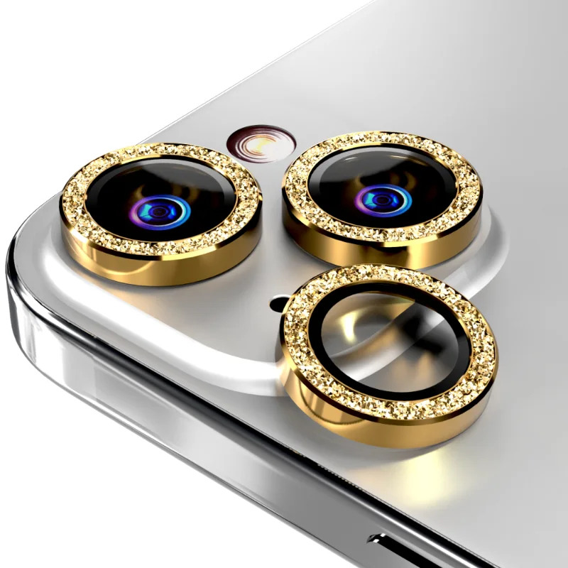 Apple iPhone 14:14 Plus (2022) 15:15 Plus (2023) Rome Tech Glitter Powder Series Lens 2 + 1 spare Gold