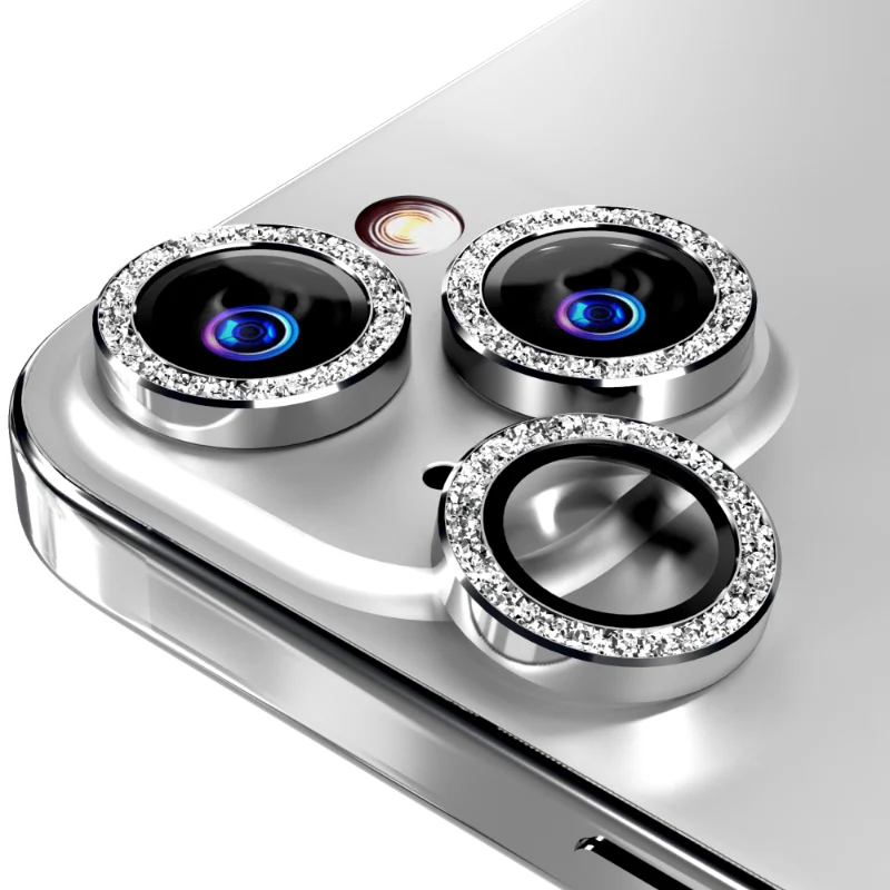 Apple iPhone 14:14 Plus (2022) 15:15 Plus (2023) Rome Tech Glitter Powder Series Lens 2 + 1 spare Silver