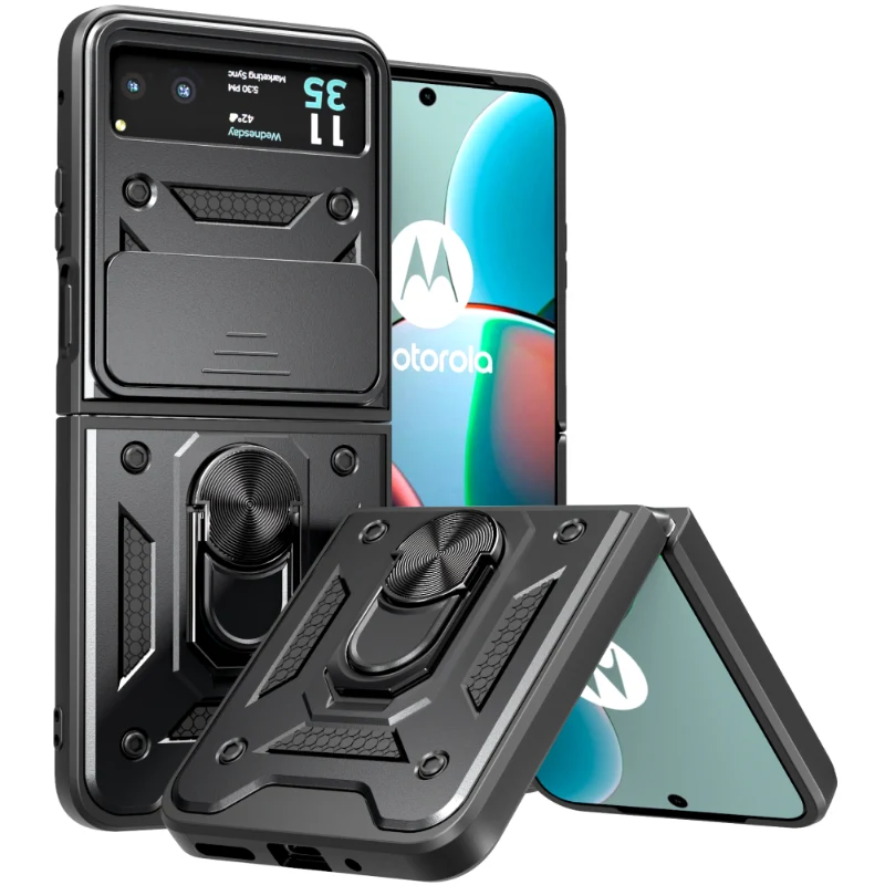 Motorola Razr (2023) Rome Tech Armor Case w:Camera Shutter Black