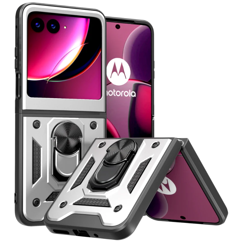 Motorola Razr+ (2023) Rome Tech Armor Case w:Camera Shutter Silver