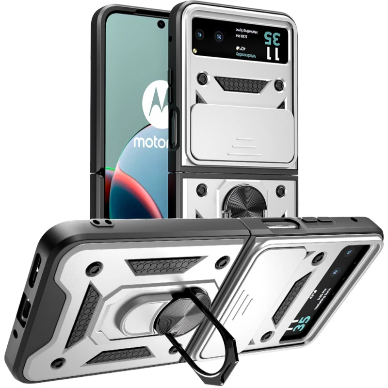 Motorola Razr (2023) Rome Tech Armor Case w:Camera Shutter Silver