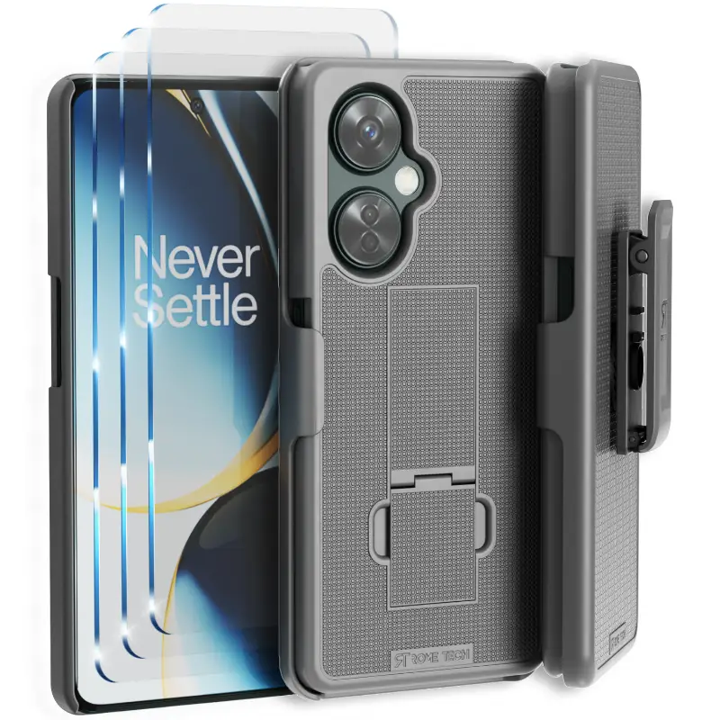 OnePlus Nord N30 5G Rome Tech Shell Holster Combo Case w:Tempered Glass Screen Protector 3 Per Paсk Black