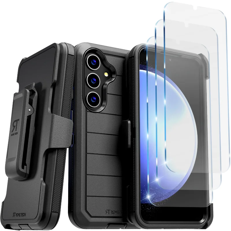 Samsung Galaxy S24 (2024) Defender Series Case w:Tempered Glass Screen Protector 3 Per Paсk Black