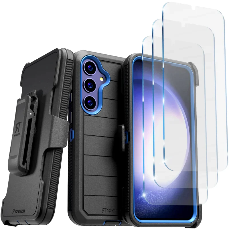 Samsung Galaxy S24 Plus (2024) Rome Tech Defender Series Case w:Tempered Glass Screen Protector 3 Per Pack Black : Blue